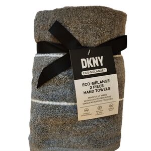 Dkny 2 Hand Towels 100% Cotton Gray White Stripe 16 x 28